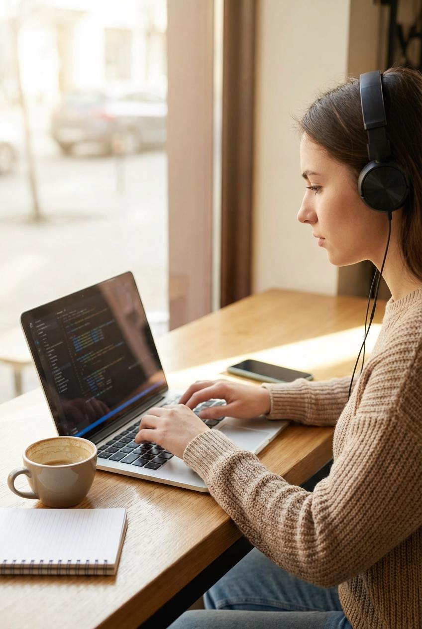 Developer sedang bekerja dengan laptop